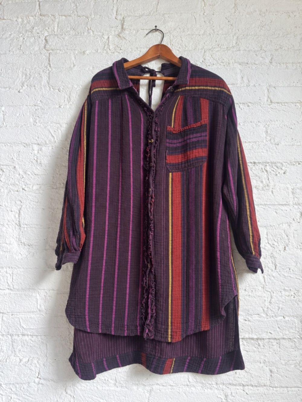 WE THE FREE Gauze  Striped Ribbed Tunic
